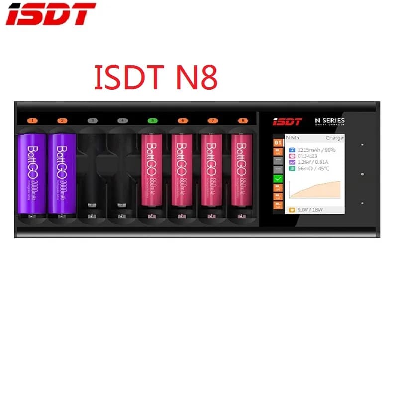 ISDT N8 LCD Display Universal Battery Charger,8-Slot Speedy Smart Battery Fast Charger for Rechargeable Batteries AA AAA Li-lon - 1