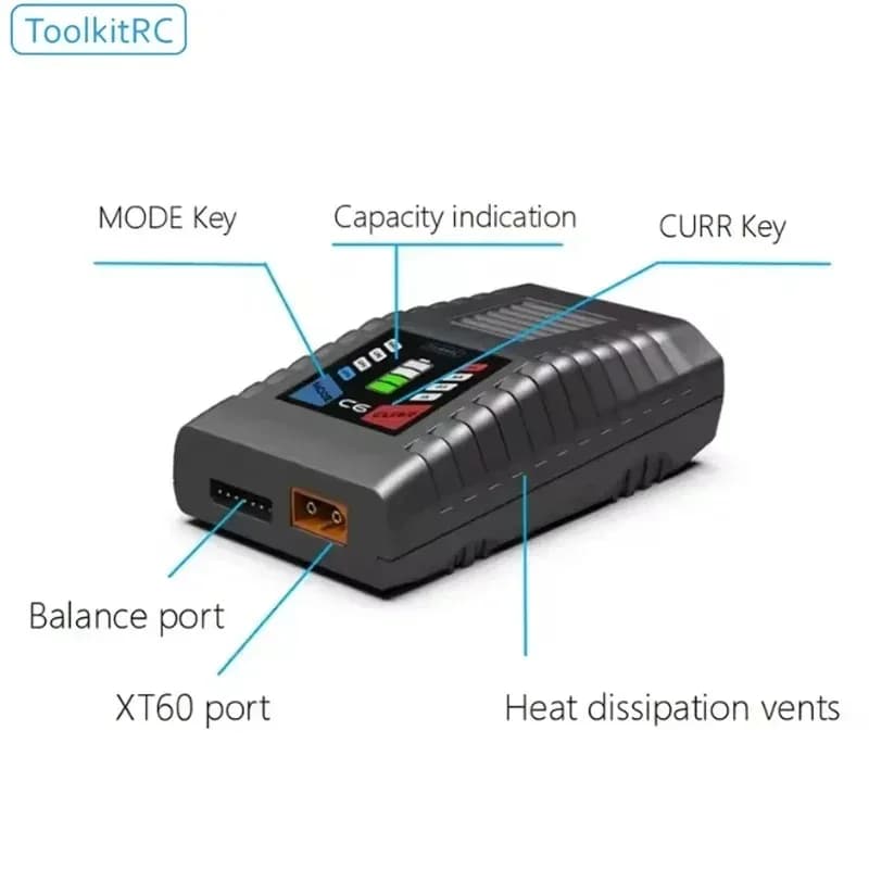 ToolkitRC C6 AC 50W 5A Easy-to-Use Charger, Wide Compatibility for 1-6S Lipo LiHV LiFe NiMH RC Car Drone Battery - 1