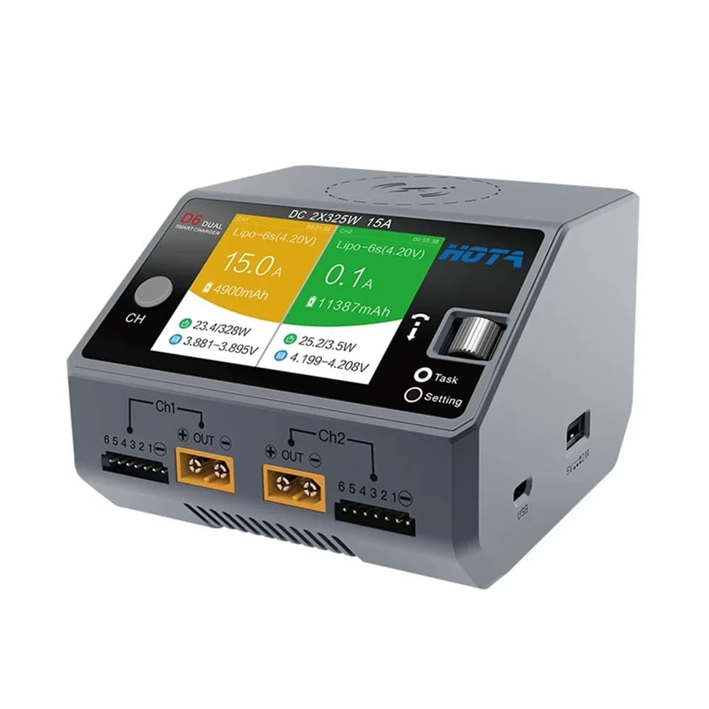 HOTA D6 Dual Smart Charger DC650W 15A Built-in Micro USB for 1-6S Lipo LiHV/NiZn/Nicd/NiMH Battery 4