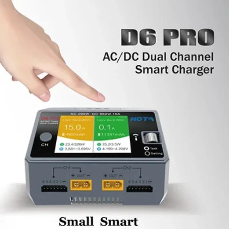 HOTA D6 Pro 200W AC/650W DC Dual Channel Wireless Battery Charger for LiPo LiHV NiMH NiCd RC Drone - 1