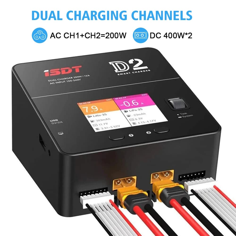 ISDT D2 Mark II 200W 24A Smart Balance Charger AC Dual Channel Output RC Charger For LiFe/Lilon/LiPo/LiHv NiMH/Cd PB Battery 4