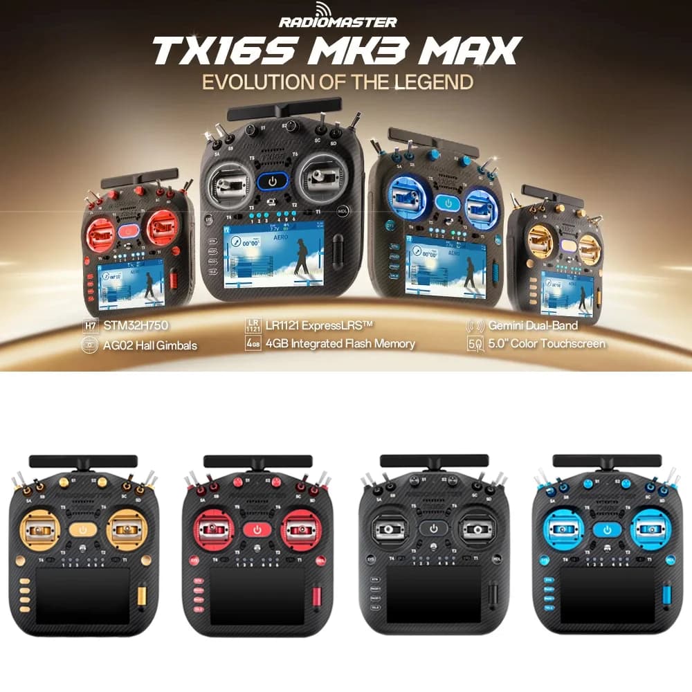 RadioMaster TX16S MK3 MAX 2.4GHz 900MHz AG02 CNC Hall Gimbal 5 inch IPS Touchscreen EdgeTX ExpressLRS Radio Controller - 1