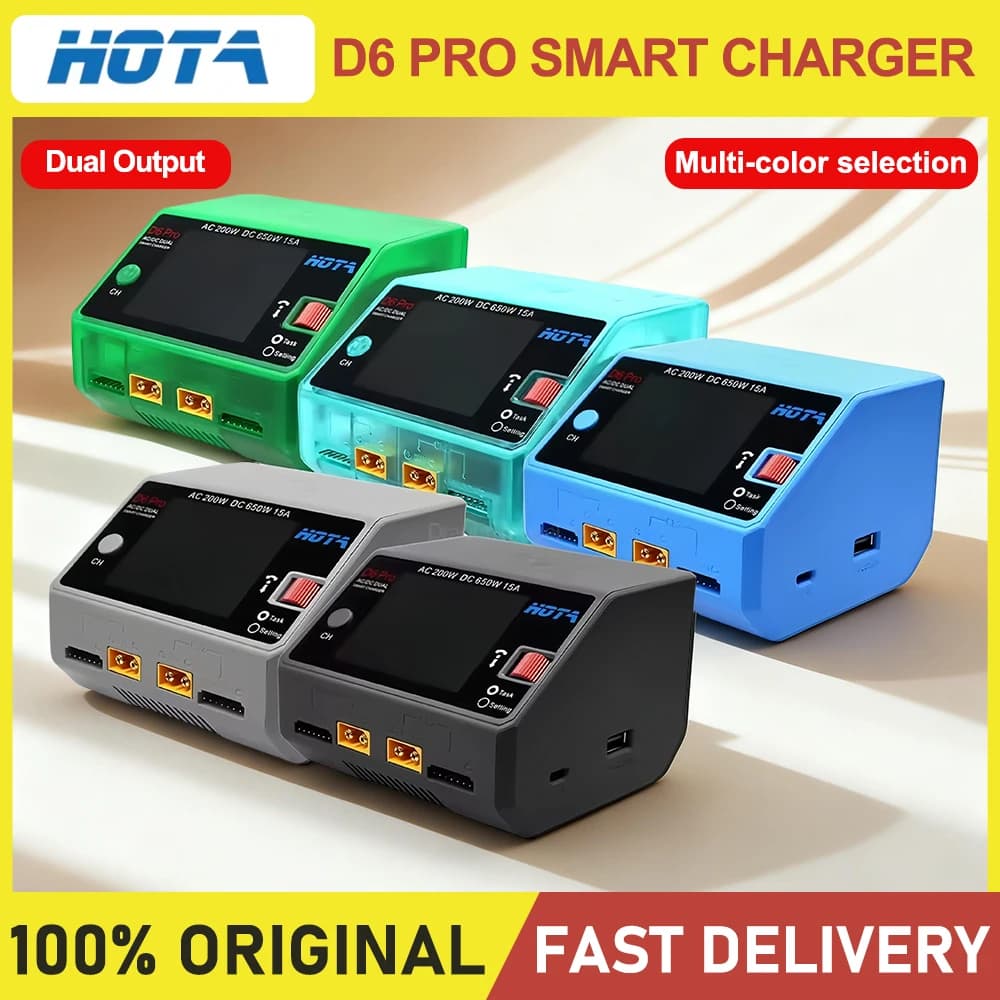 HOTA D6 Pro Smart Charger Dual Channel AC200W DC650W 15A, Supports LiPo/NiMH/NiCd/NiZn & Phone Charging for FPV Drone - 1