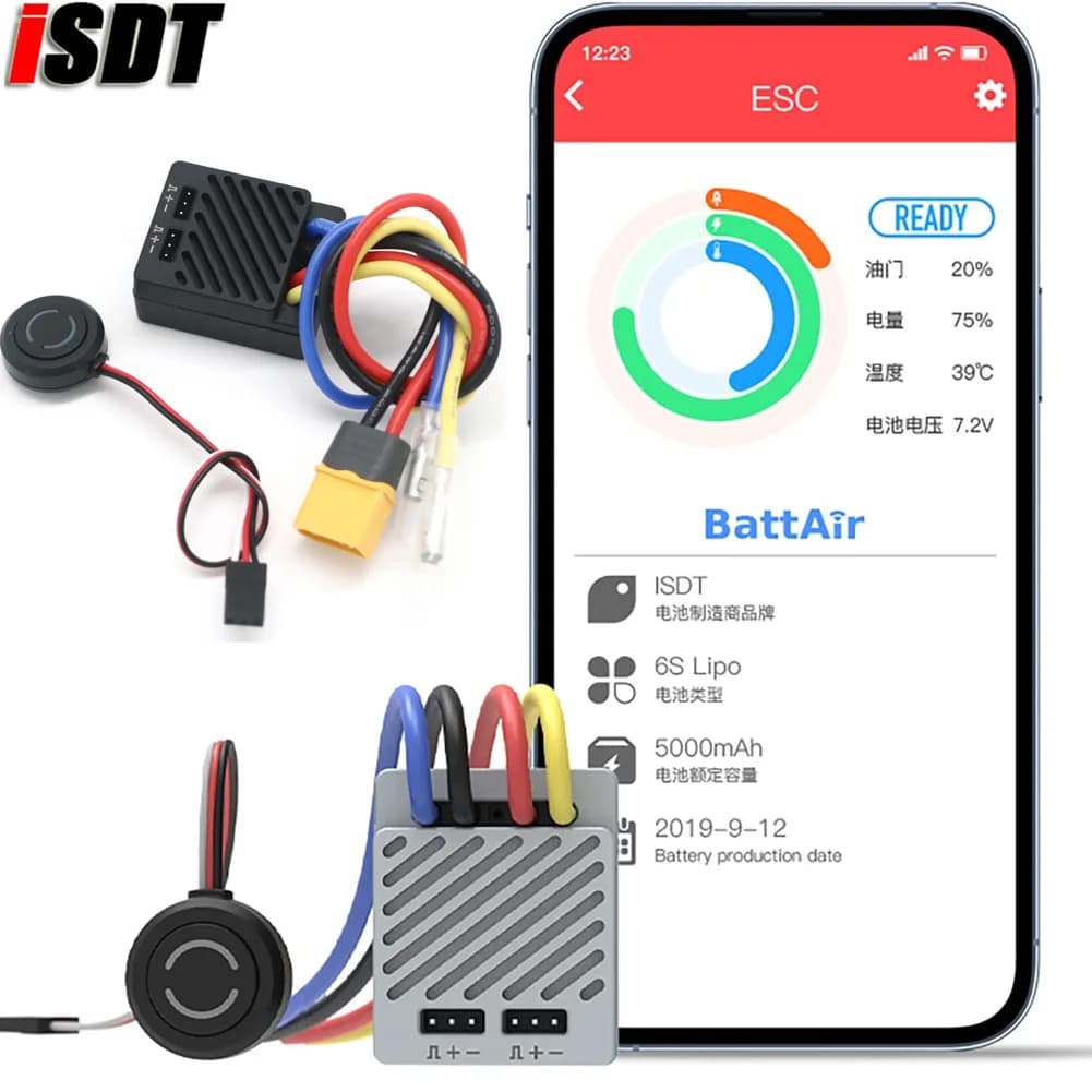 ISDT ESC70 ESC90 WP 1080 70A 90A Waterproof ESC  2~3S Adjustable BEC Phone Control 540/550 Brushed Motor For 1/8 1/10 Car - 1