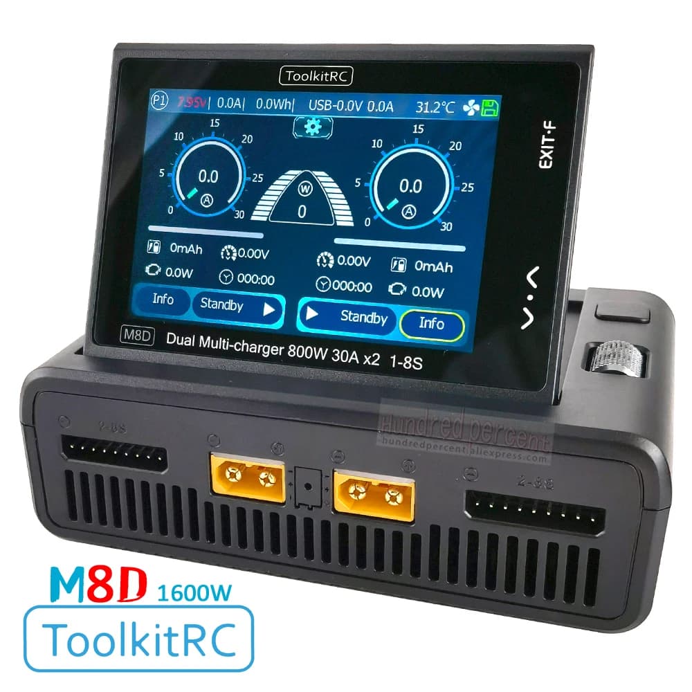 ToolkitRC M8D Smart Charger 2CH Touch Screen Dual Channel DC800W*2 30A 1-8S Lithium Battery Fast Charge RC Model Car FPV - 1