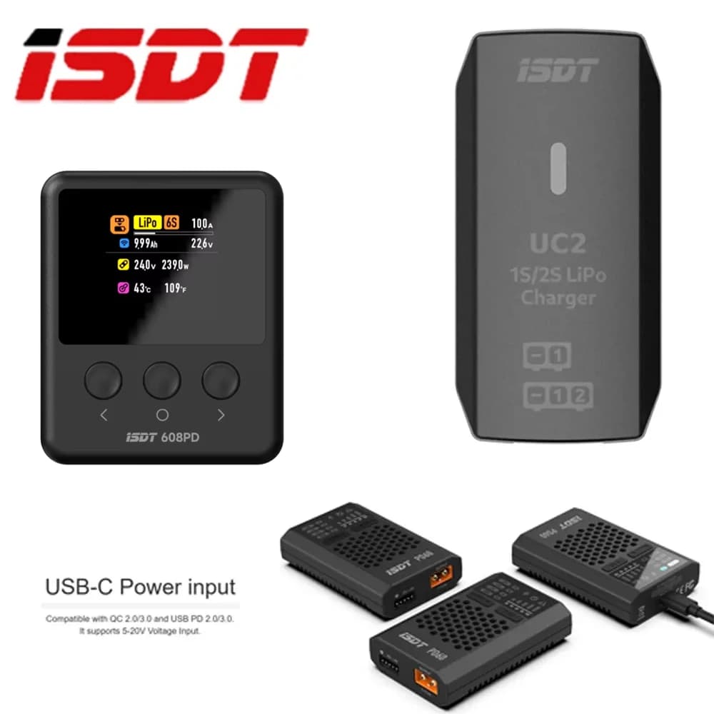 ISDT 608PD DC 240W/10A USB C 140W/5A Smart Digital Charger PD60 60W 6A UC2 1S/2S LiPo Smart Battery Balance Digital Charger - 1