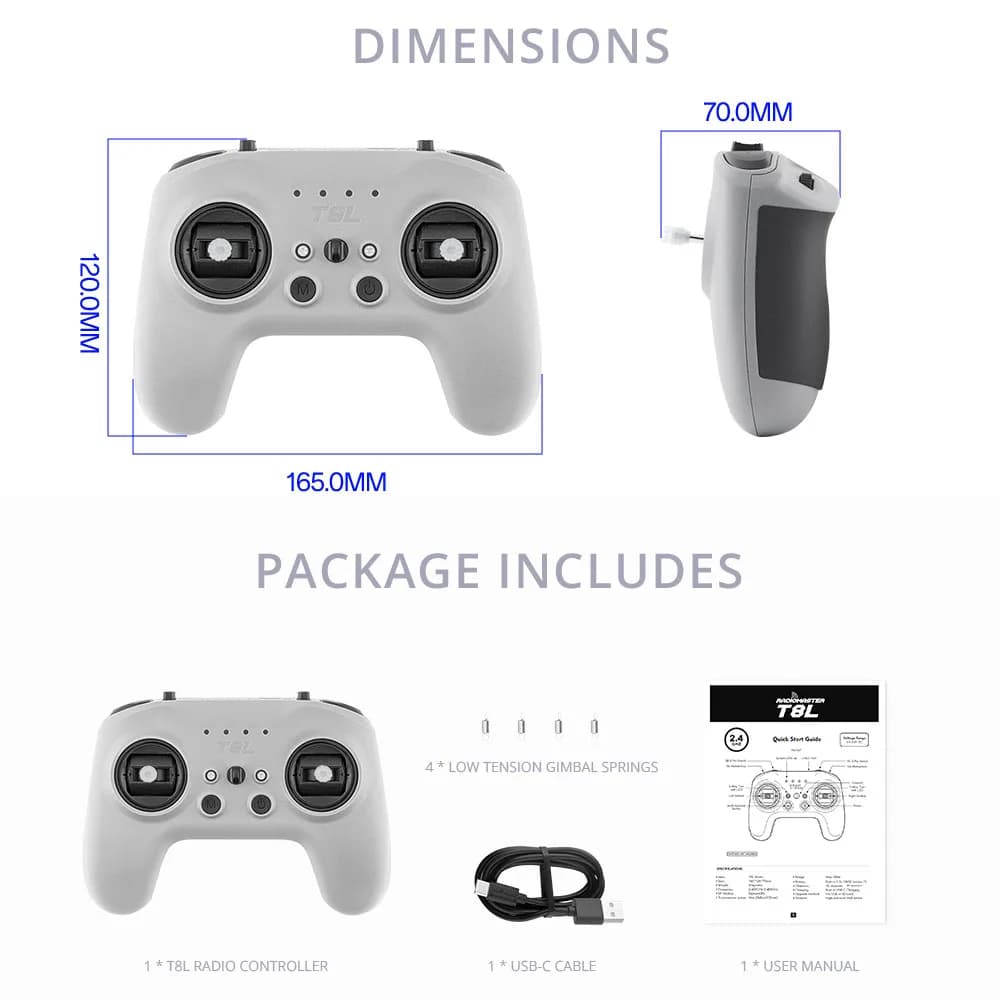 RadioMaster T8L 2.4GHz ExpressLRS 10CH CRSF Protocol Hall Gimbals Compact Remote Control Transmitter