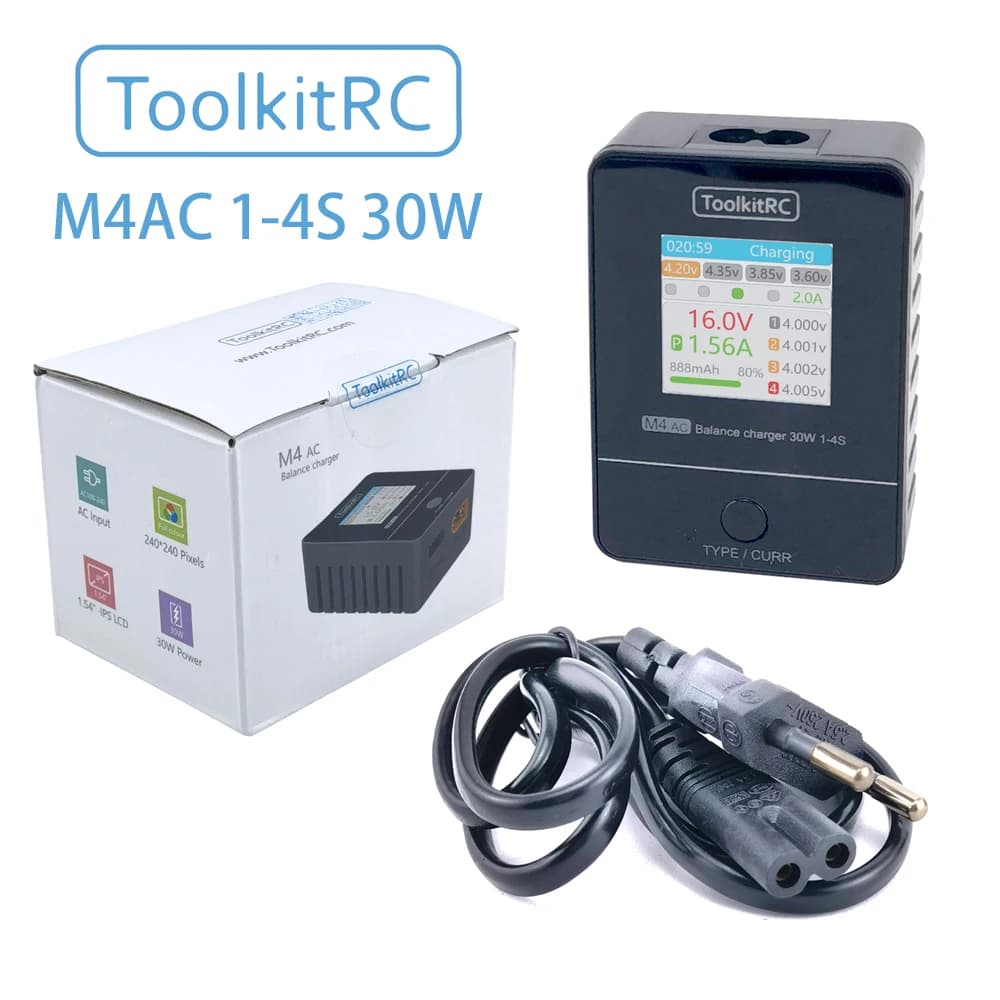 ToolkitRC M4AC 30W 2.5A TFT Inch Color LCD Screen Balance Charger Discharger for 2S -4S Lipo For RC Racing Drone Battery - 1