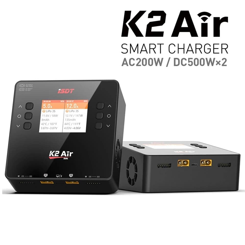 ISDT K2 Air Dual Channel Lipo Battery Charger AC 200W DC 500Wx2 20A Smart Balance Discharger for Life Lilon LiHV NiMH PB Battery - 1
