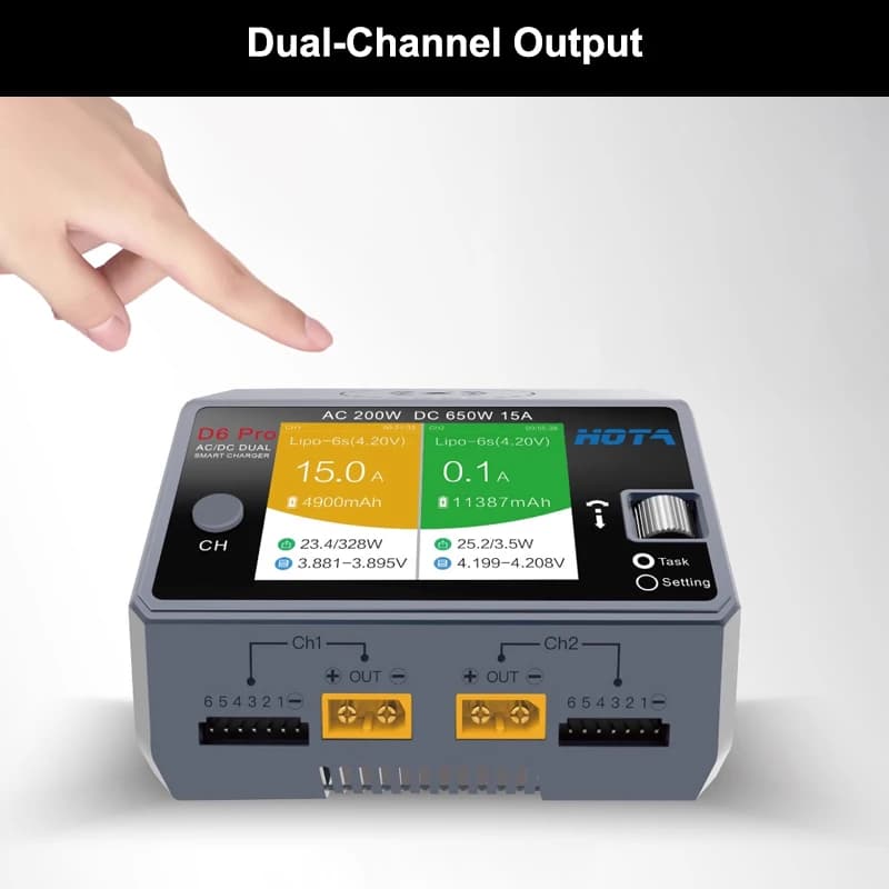 HOTA D6 pro Smart Charger Dual Channel Battery 2.8-inch HD Screen 26W Color Support for Mainstream Smart Batteries 5