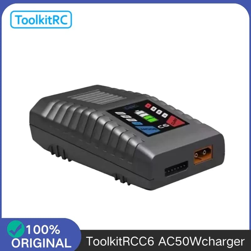 ToolkitRC C6 AC 50W 5A Easy-to-Use Charger, Wide Compatibility for 1-6S Lipo LiHV LiFe NiMH RC Car Drone Battery