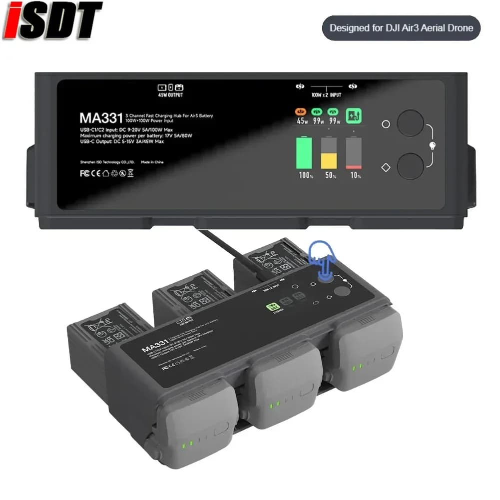 ISDT MA331 200W (Dual 100W) Smart Battery Fast Charging Butler USB Type-C Plug OTA Upgrades for DJI Air3 Aerial FPV Drone - 1