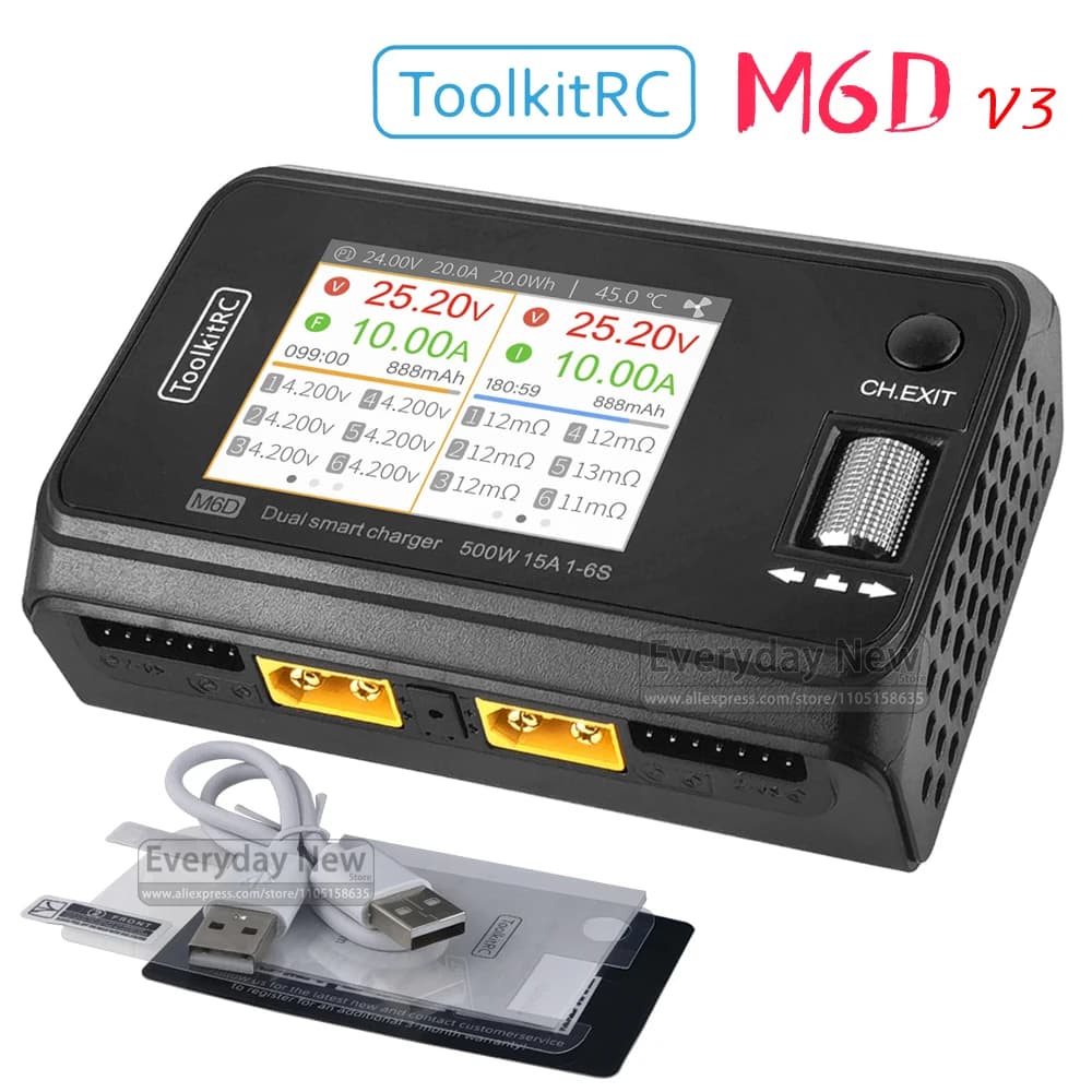 ToolkitRC M6D Power Lithium Battery Charger 2-channel DC 500W 15A 1-6S ISP 2.4-inch Remote Control Toy Model Car Accessories FPV - 1