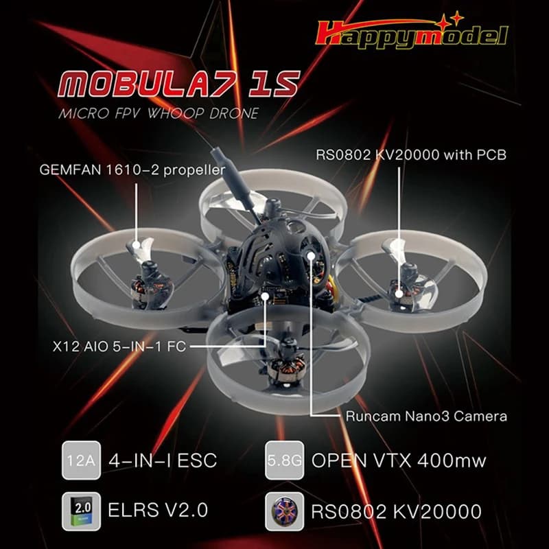 Happymodel Mobula 7 Mobula7 1S/HD 75mm Micro FPV Whoop Quadcopter Drone Open VTX 2.4G ELRS Receiver Runcam Nano3 Brushless Motor $154.52$310.05 -50%514 soldNew shoppers save $155.53Lowest price in 90 daysSee previewSimilar items