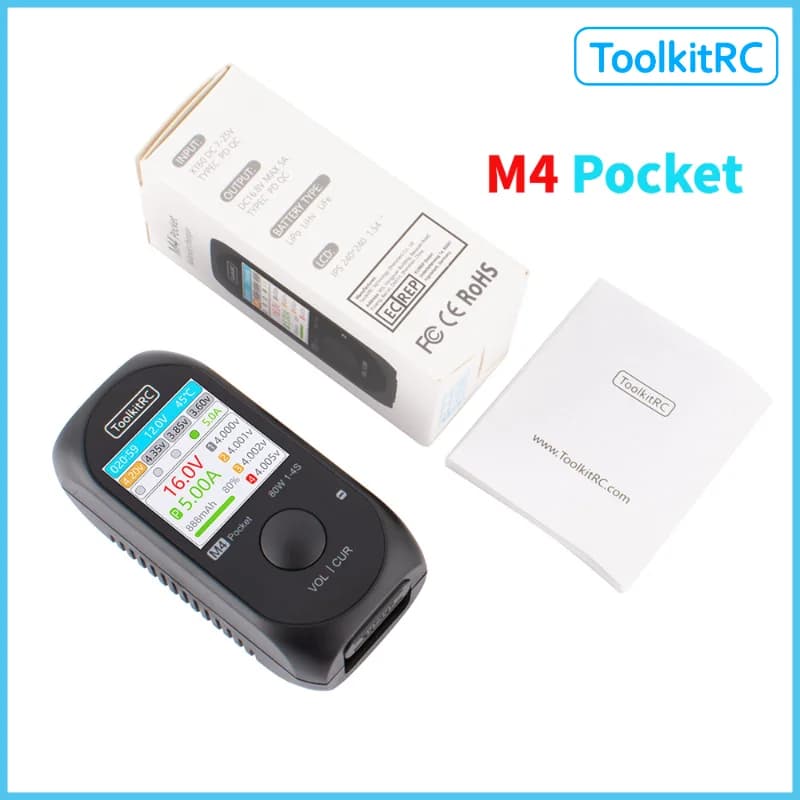 ToolkitRC M4Pocket 80W 5A MINI Smart Balance Charger input USB-C XT30 XT60 Output For 1-4S Lipo LiHv LiFe Battery - 1