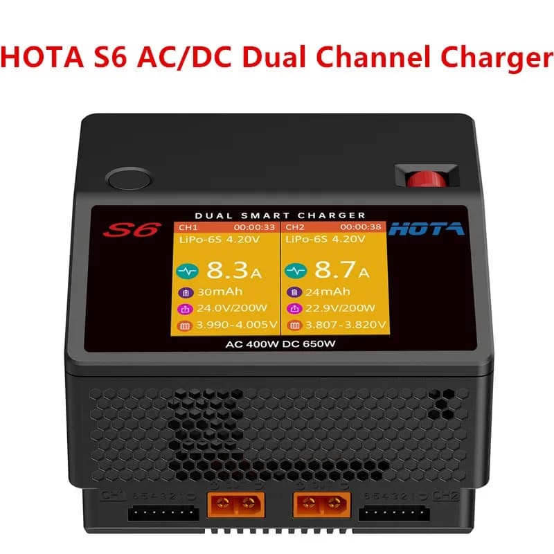 HOTA S6 AC400W DC650W 15A Dual Channel Smart Ultra Small Size Charger for Lipo LiHV LiFe LiIon NiZn NiCd NiMH Battery - 1