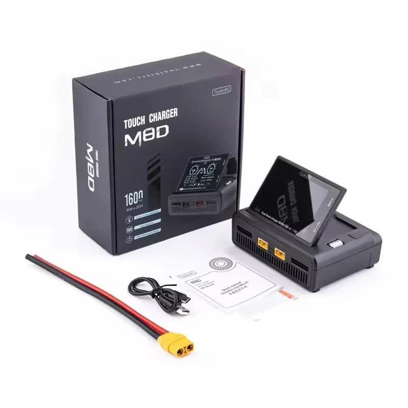 1600W 50A 1-8S LiPo Charger Dual Channel, ToolkitRC M8D Touchscreen 3.5" Flip Screen 65W PD, for RC LiHV LiFe Battery Model 6