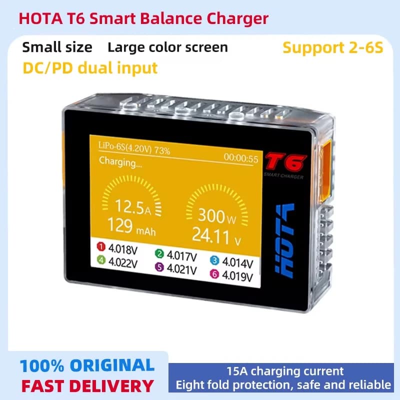 HOTA T6 Smart Charger  DC/PD Dual Input 300W 2.4IPS Supports XT60 and TYPE-C Interfaces Compatible  PD3.0 FPV RC Battery Charger - 1
