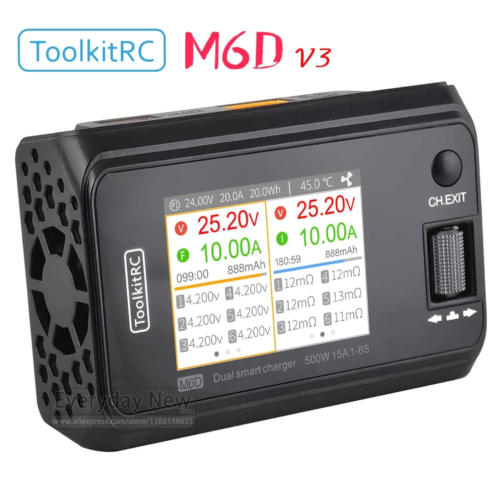 ToolkitRC M6D Power Lithium Battery Charger 2-channel DC 500W 15A 1-6S ISP 2.4-inch Remote Control Toy Model Car Accessories FPV 3