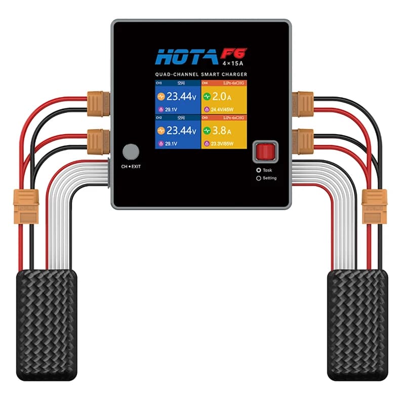 HOTA F6 Four Channel Smart Charger DC1000W 4*15A for Lipo LiIon NiMH Lipo Remote Control Model Balance Charger USB Type-C