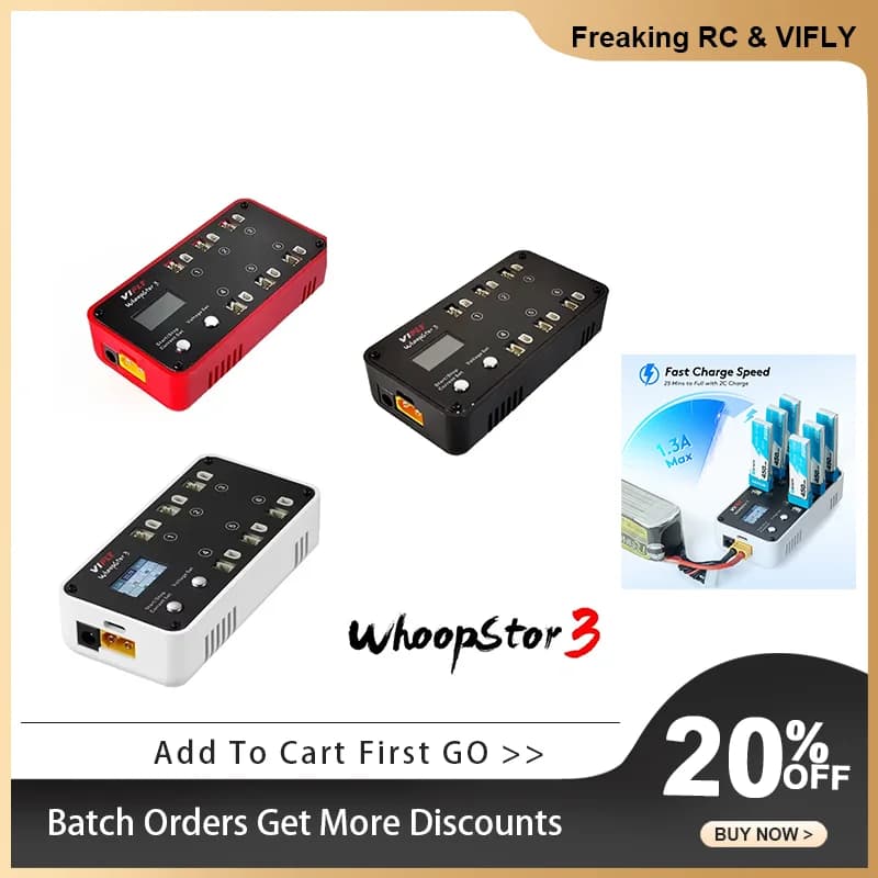 VIFLY WhoopStor 3 V3 6 Ports 1S LIPO LiHV Battery Charger Discharger Storage LCD TYPE-C DC TX60 For FPV Drone BT2.0 PH2.0 - 1