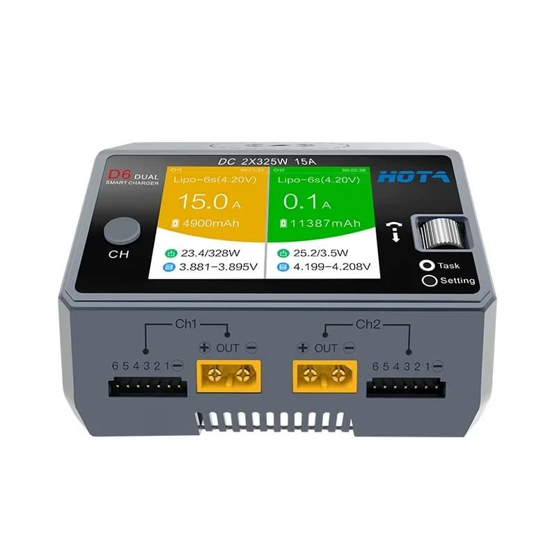 HOTA D6 Dual Smart Charger DC650W 15A Built-in Micro USB for 1-6S Lipo LiHV/NiZn/Nicd/NiMH Battery