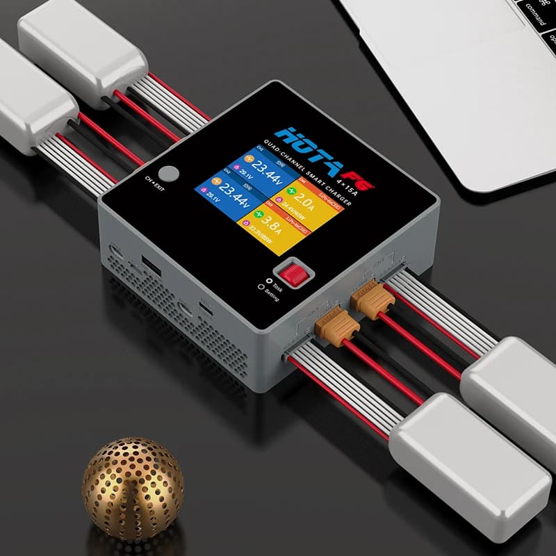 HOTA F6 Four Channel Smart Charger DC1000W 4*15A for Lipo LiIon NiMH Lipo Remote Control Model Balance Charger USB Type-C - 1