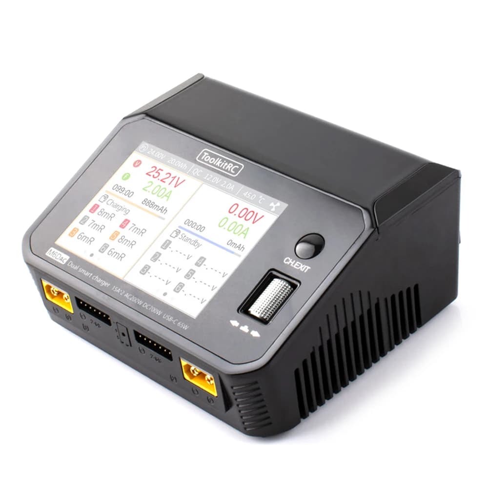 ToolkitRC M6dac Dual Channel Smart Lipo Battery Charger Discharger AC 200W DC 350WX2 15A for 1-6S LiHV Lipo Battery PD 65W