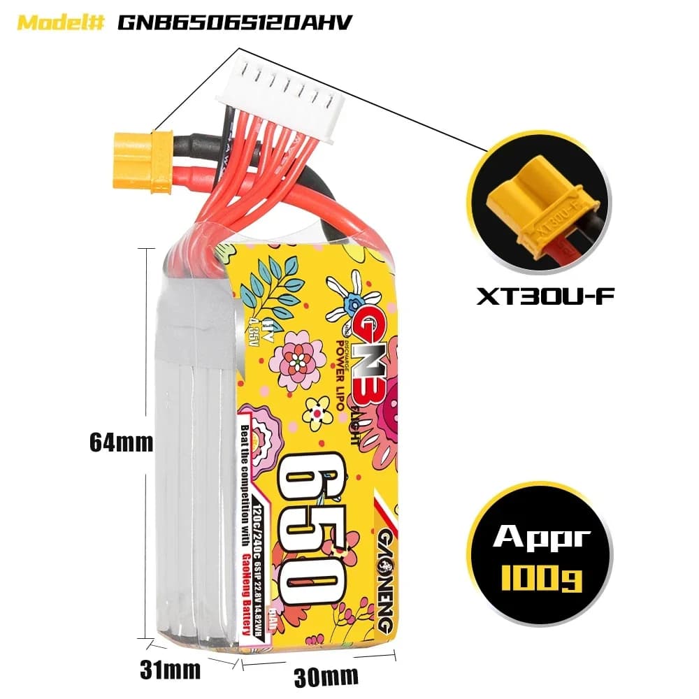 GNB 650mAh 850mAh 6S 22.8V HV 120C XT30 XT60 LiPo Battery For Brushless Drones Propeller FPV Cinelog Cinewhoop UAV Quadcopter 3