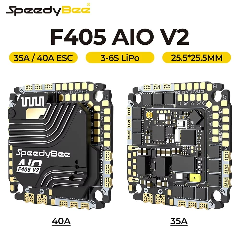 SpeedyBee F405 AIO 40A V2 H2 CNC/F405 V2 35A Flight Controller 25.5x25.5 3-6S Upgraded Flight Controller and ESC Integrated Mode - 1
