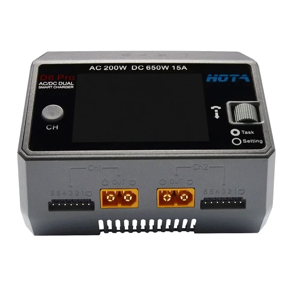 HOTA D6 Pro AC 200W DC 2X325W 2X15A Channel Smart Battery Charger Discharger Lipo Charger for Rc Drone Spare Parts-Grey/Black 3