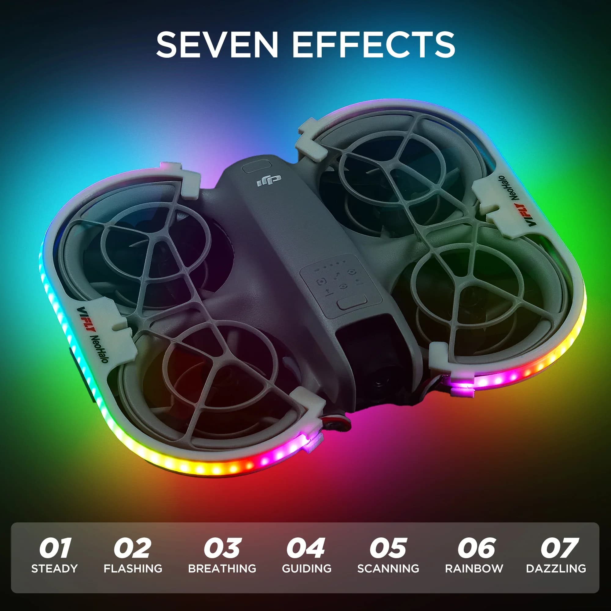 VIFLY NeoHalo Neo2Halo  LED Light Strip for DJI Neo Neo2, Multi-Color Dynamic Modes Brings Epic Night Flight Shows