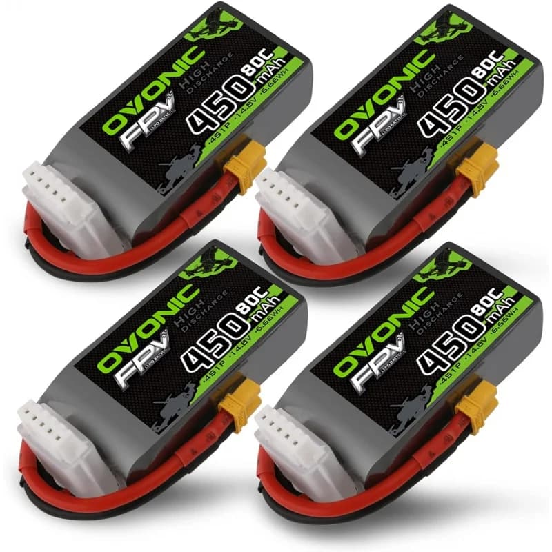 OVONIC 4S Lipo Battery 80C 450mAh 14.8V Lipo Battery with XT30 Connector for RC FPV Racing Drone Quadcopter(4 Packs) - 1