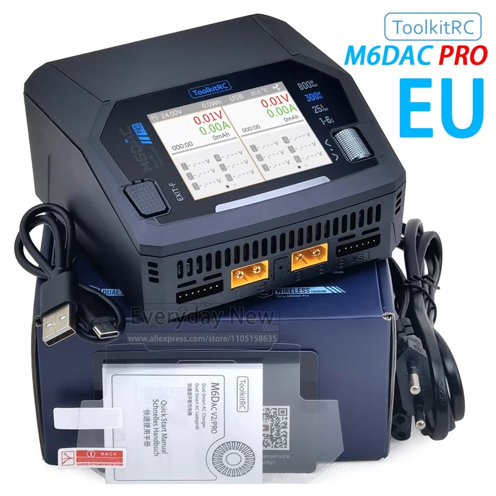 ToolkitRC M6DAC PRO Charger Fast 1-6S Intelligent Balance 2CH AC/DC Toy Model Car Drone Power Lithium Battery XT60 IPS FPV EU - 1