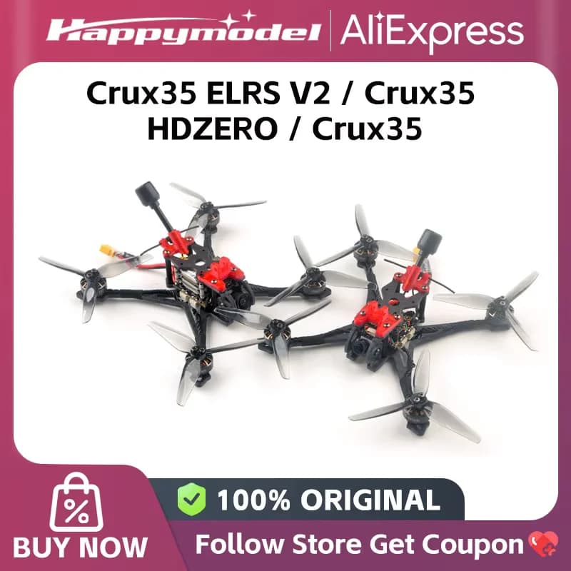 HappyModel Crux35 ELRS V2 CrazyF411 ELRS AIO URAT OVX303 300mW Caddx Ant 1200TVL EX1404 KV3500 4S 3.5inch FPV Freestyle Drone - 1