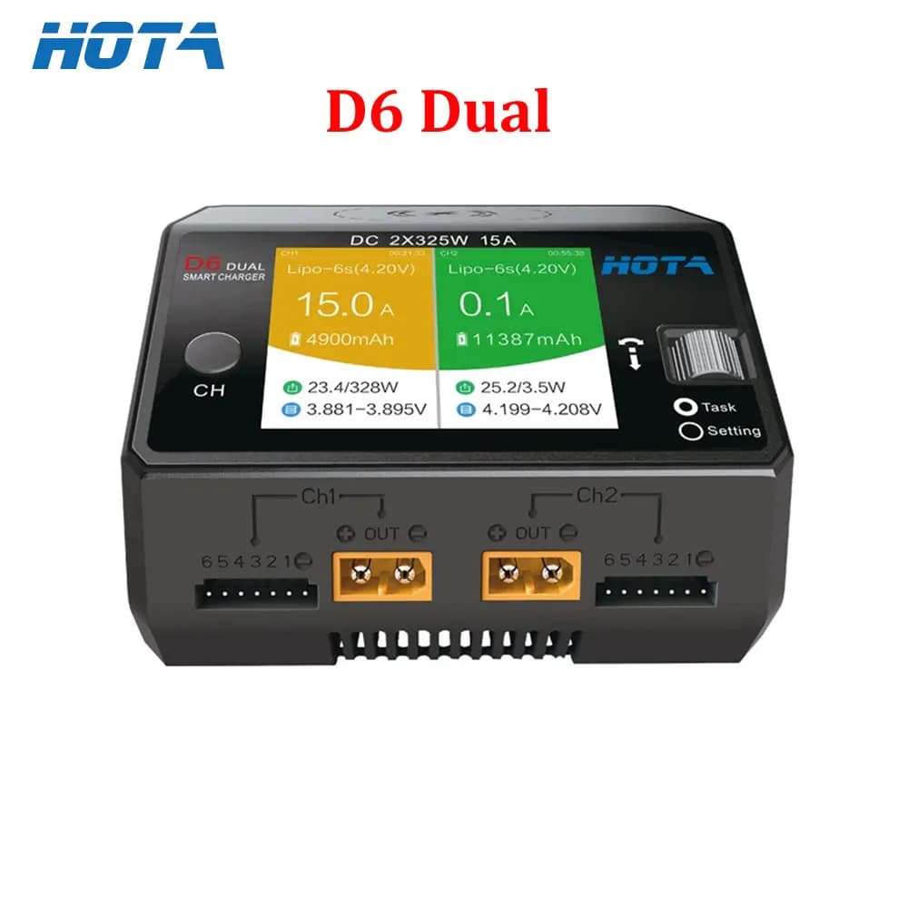 HOTA D6 Dual Smart Charger DC650W 15A Built-in Micro USB for 1-6S Lipo LiHV/NiZn/Nicd/NiMH Battery - 1