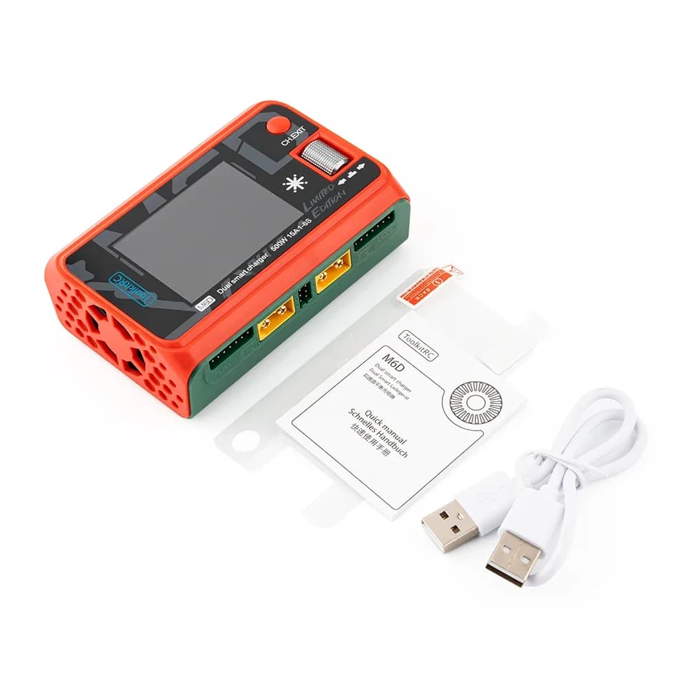 ToolkitRC M6D V3 MINI Dual Channel Charger, 500W 15A DC Smart Discharger 1-6S Lipo, for FPV Drone Model Spare Part Replace 6