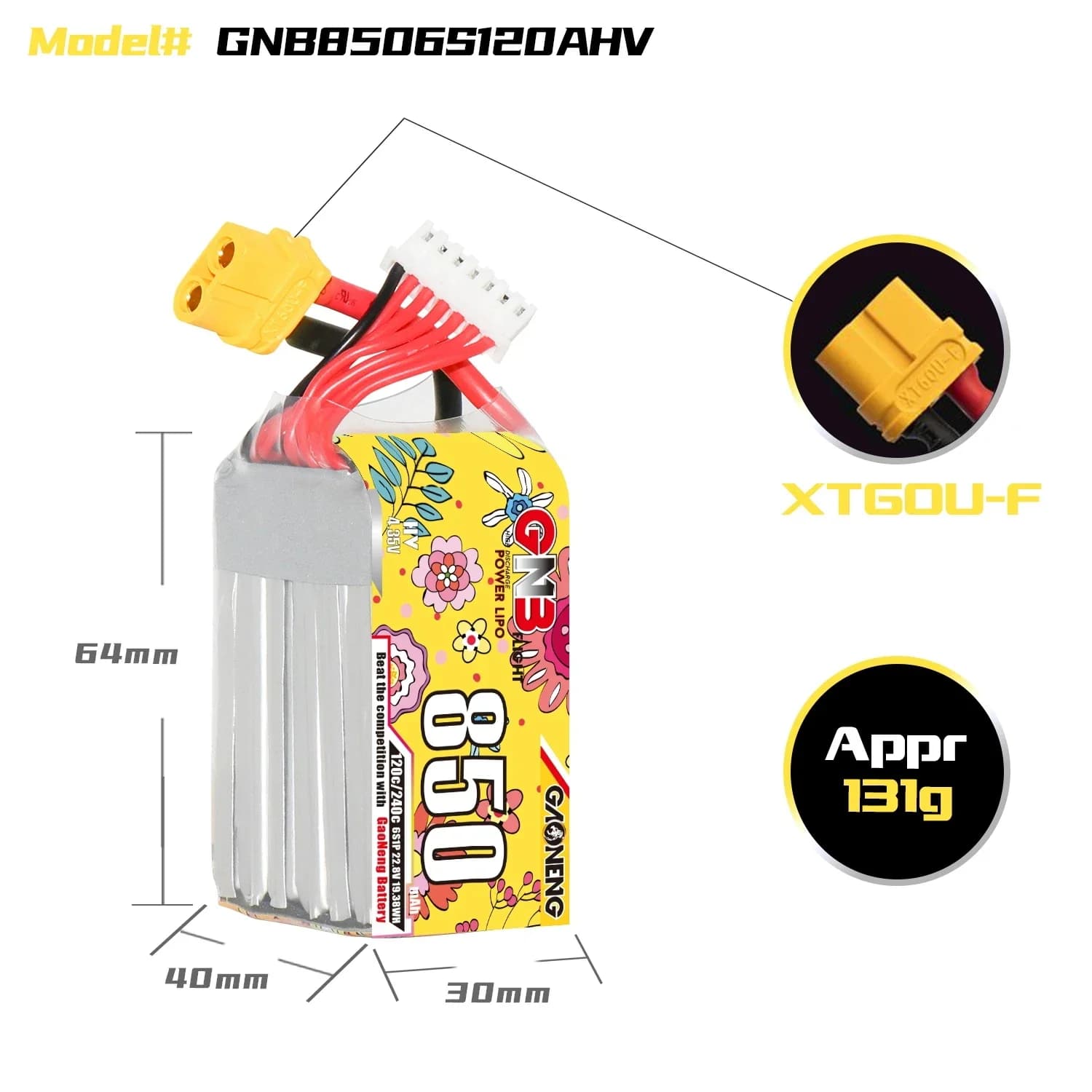 GNB 650mAh 850mAh 6S 22.8V HV 120C XT30 XT60 LiPo Battery For Brushless Drones Propeller FPV Cinelog Cinewhoop UAV Quadcopter 5