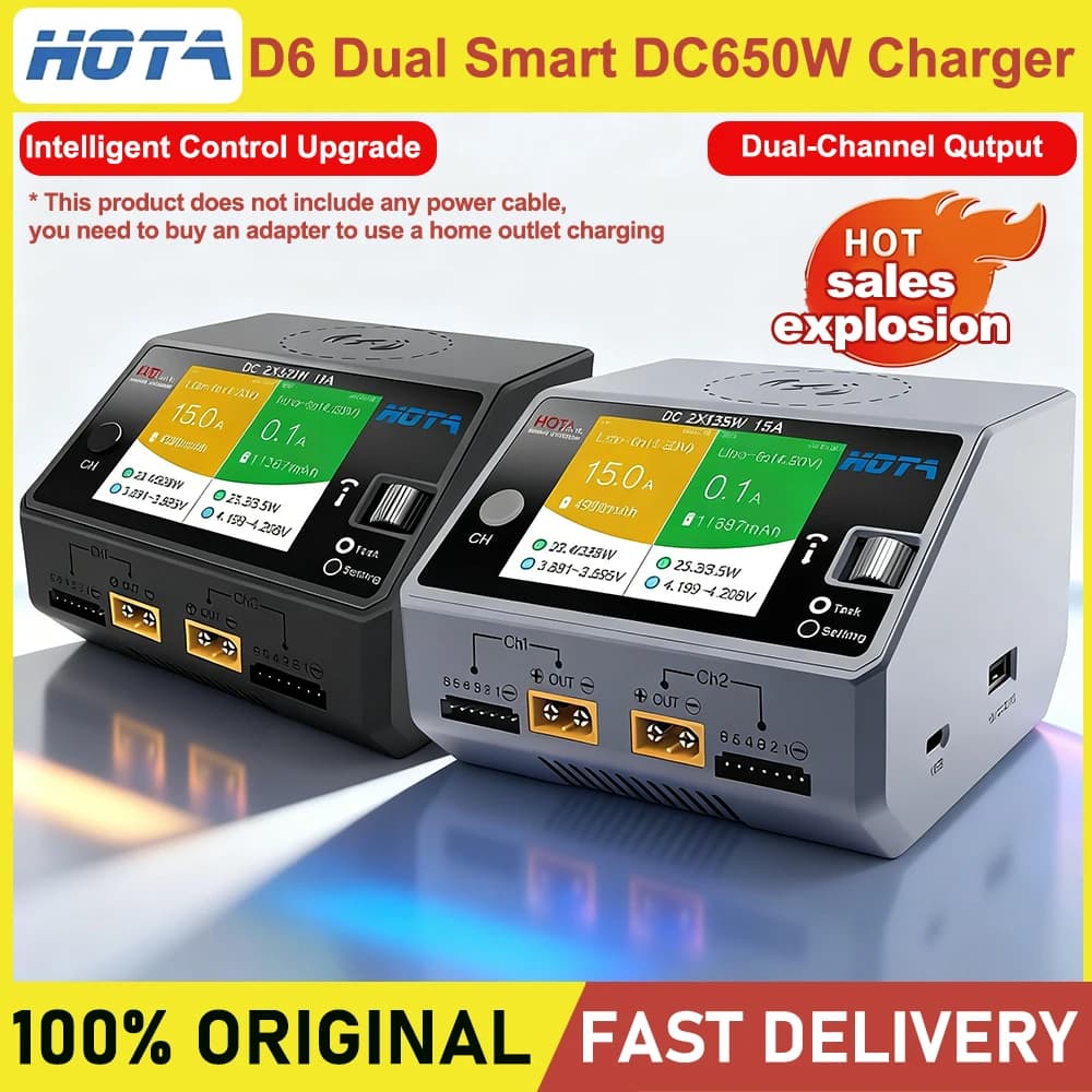 HOTA D6 Dual Smart Charger 15A DC650W with Built-in Micro USB Port for Lipo LiIon NiMH Batteries Compatible with iPhone Samsung - 1