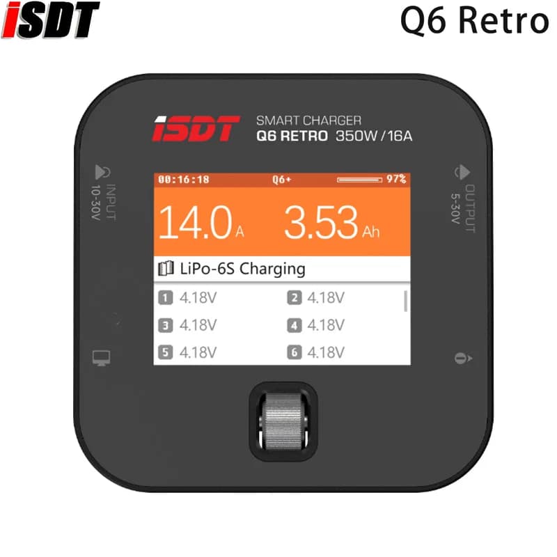 ISDT Q6 Retro 350W 16A DC Lipo Battery Balance Charger Discharger for 2-6S Digital Battery Li-Po Li-Hv Li-Ion Li-Fe NiMH Ni-Cd - 1