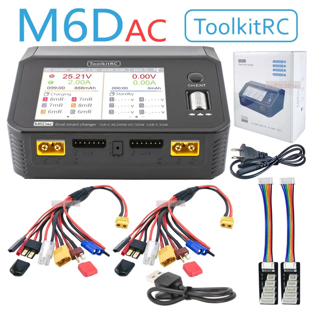 ToolkitRC M6dac Dual Channel Smart Lipo Battery Charger Discharger AC 200W DC 350WX2 15A for 1-6S LiHV Lipo Battery PD 65W - 1