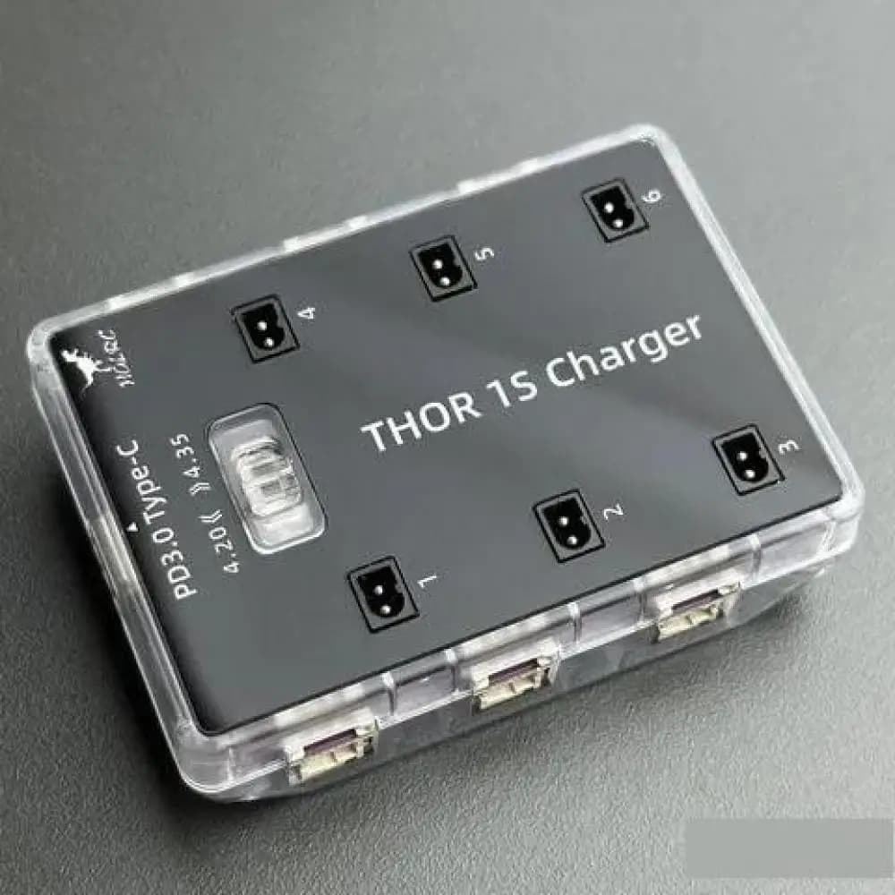 HGLRC Thor 1S Charger V2 6-way parallel charging board supports PH2.0 & MX2.0 & A30 & BT2.0 connector PD3.0 Type C 12V interface - 1