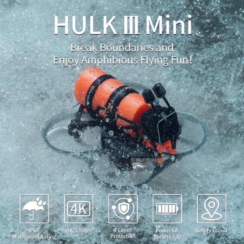 DarwinFPV HULK-III Mini IP67 Waterproof FPV Drone with 4K/1080P HD Camera, Long Endurance Battery, RC Quadcopter (Excludes O4 Pr - 1