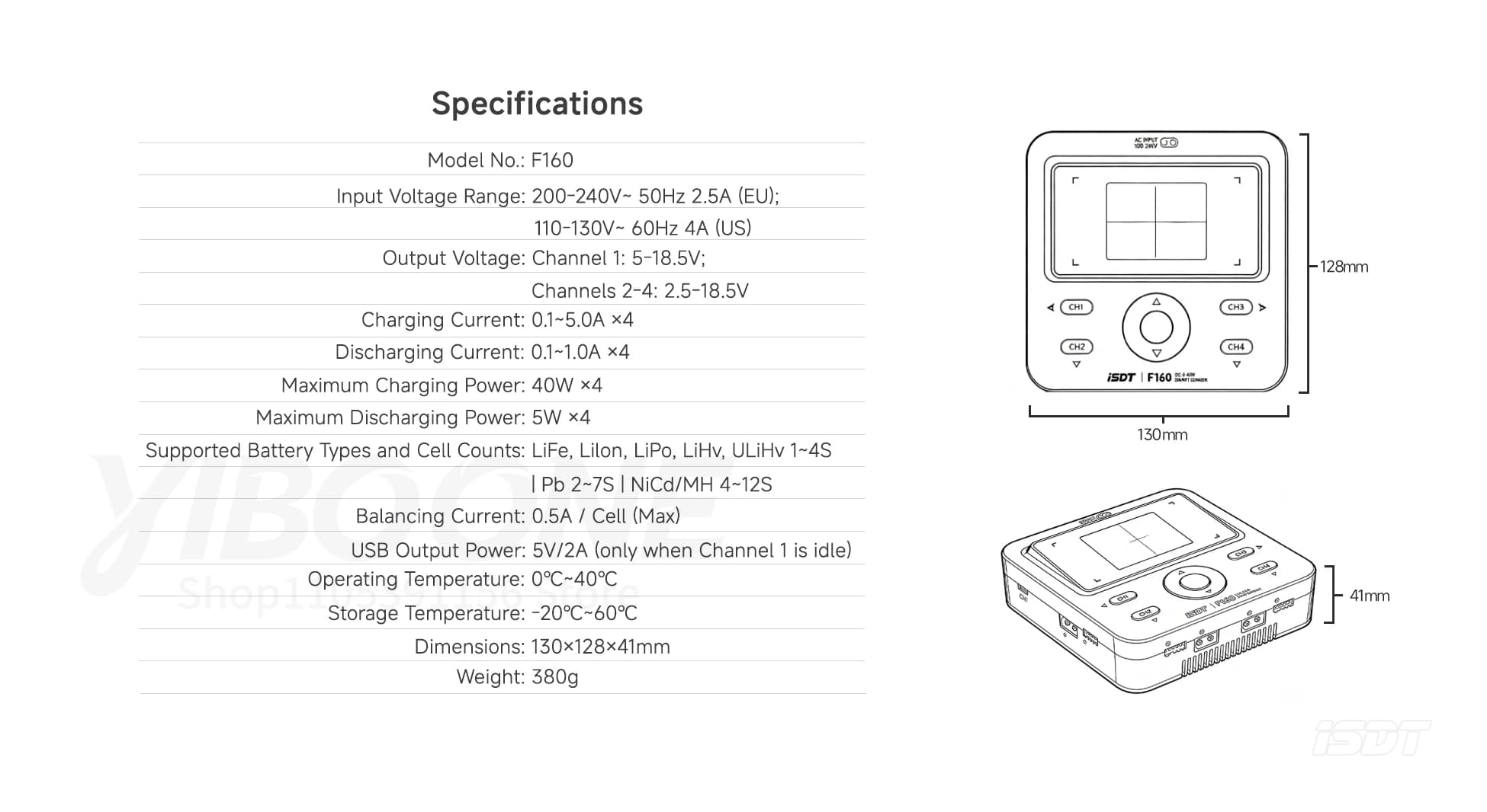 ISDT F160 AC / DC Quad Smart Charger for 1~4S LiFe Li-Ion LiPo LiHv ULiHv 4~12S NiCd/MH 2~7S Pb Battery Charge ,1pcs