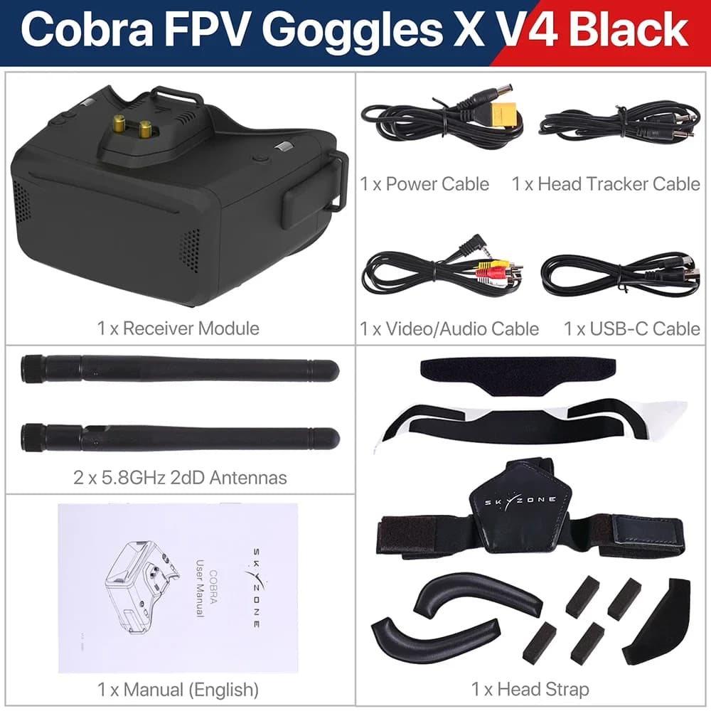 SKYZONE Cobra SD/X V4 FPV Goggles - Dual Screen Options 800x480 4.3in/1280x720 4.1in With 5.8G 48CH Diversity Receiver 5
