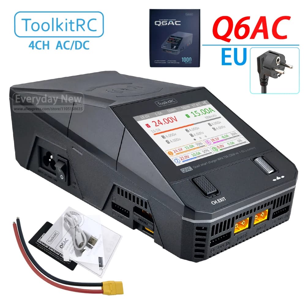 ToolkitRC Q6AC Charger AC 400W / DC 1000W 4CH output Built-in 65W USB Output 15W Wireless Charger for LiPo NiMH PB battery - 1