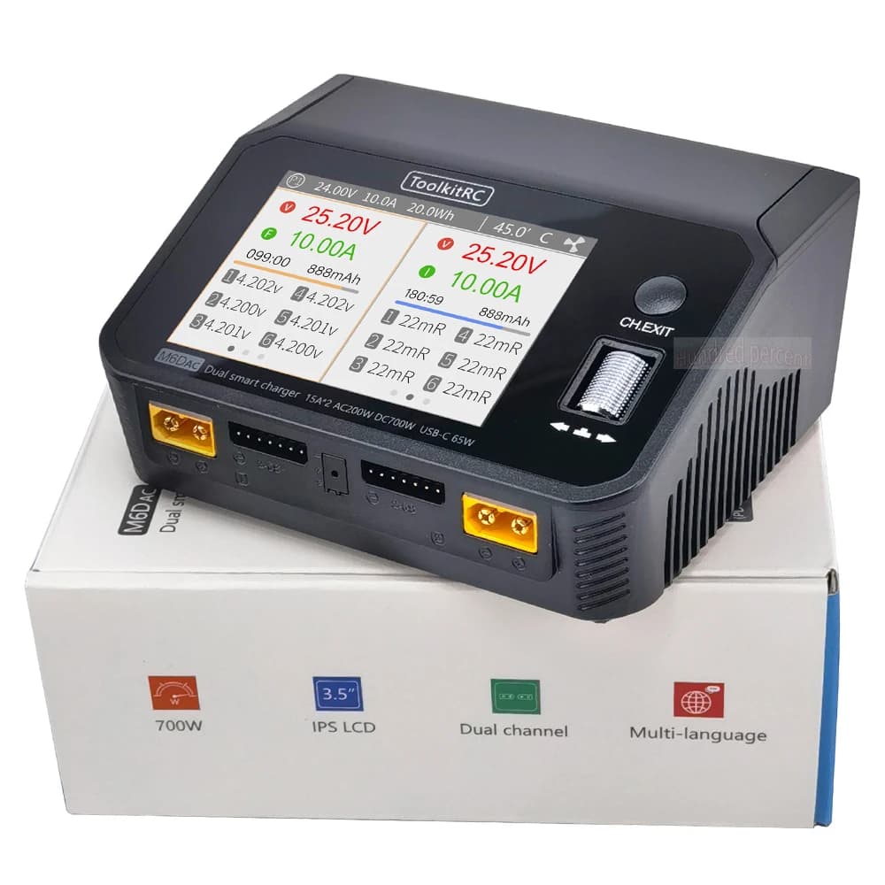 ToolkitRC M6DAC Dual Channel Smart Lipo Battery Charger Discharger AC 200W DC 350WX2 15A for 1-6S LiHV PD 65W - 1